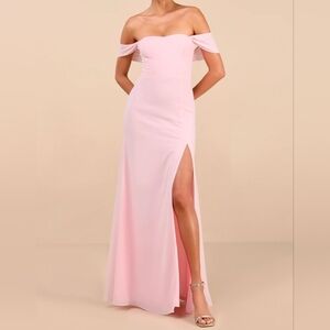 Lulus Magical Magnetism Light Pink Off-the-Shoulder Maxi Dress, Size Small
